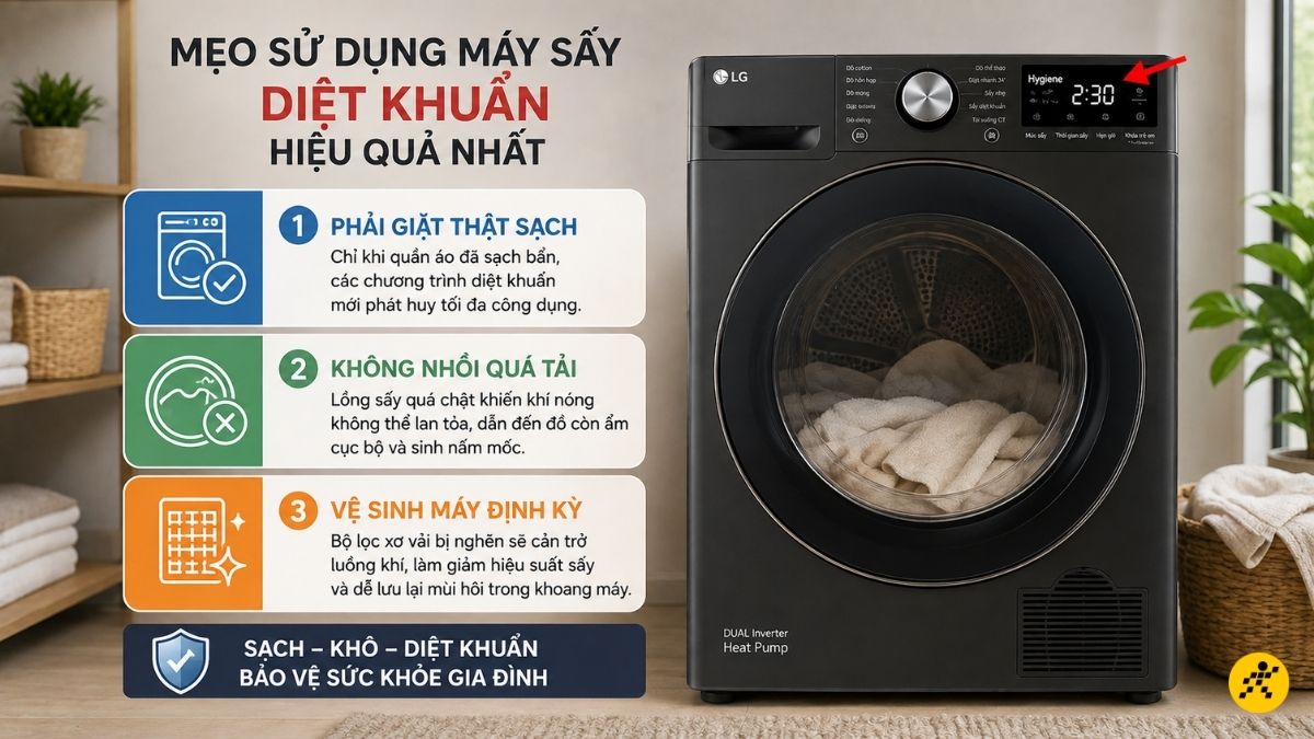 3 nguyên tắc sử dụng máy sấy quần áo hiệu quả