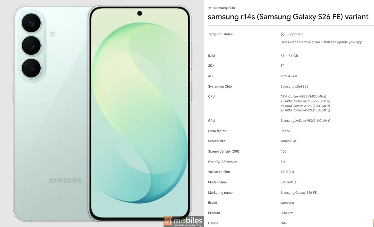 Samsung Galaxy S26 FE, A08 và A07s xuất hiện
