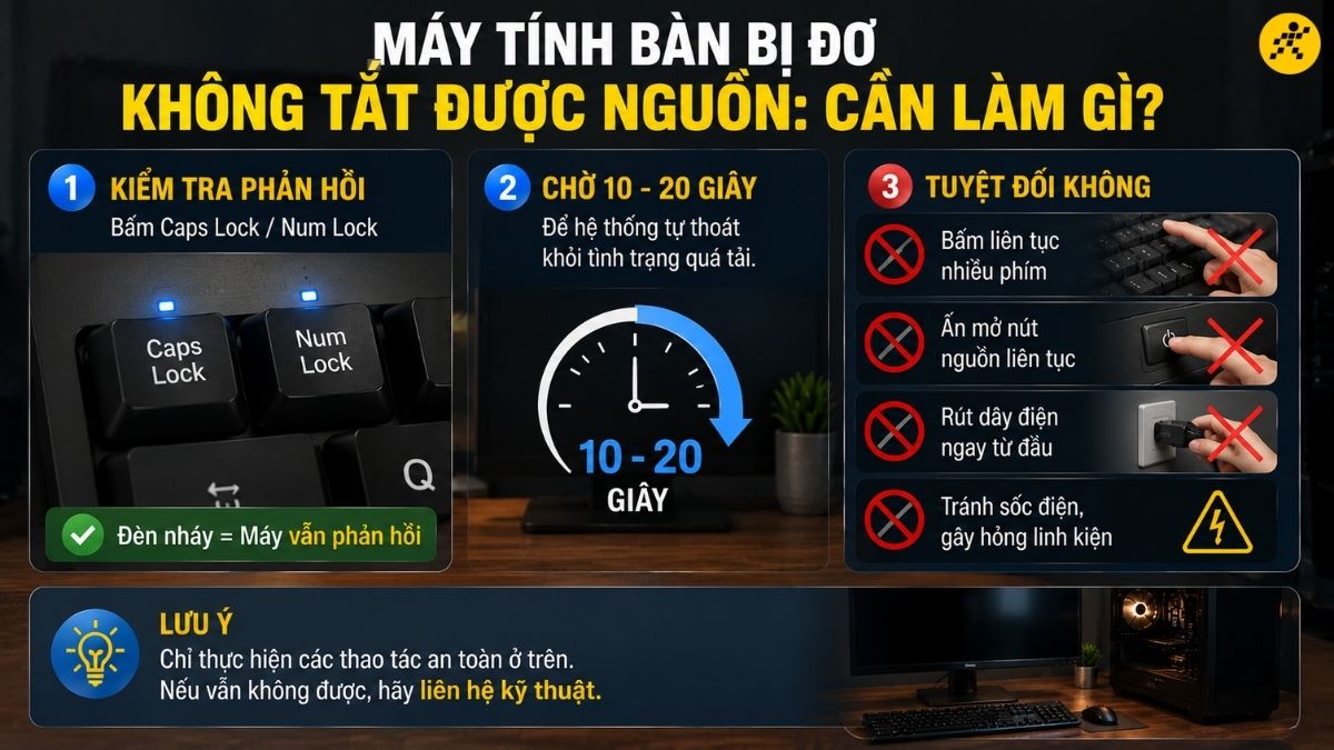 M&aacute;y t&iacute;nh b&agrave;n bị đơ kh&ocirc;ng tắt được nguồn