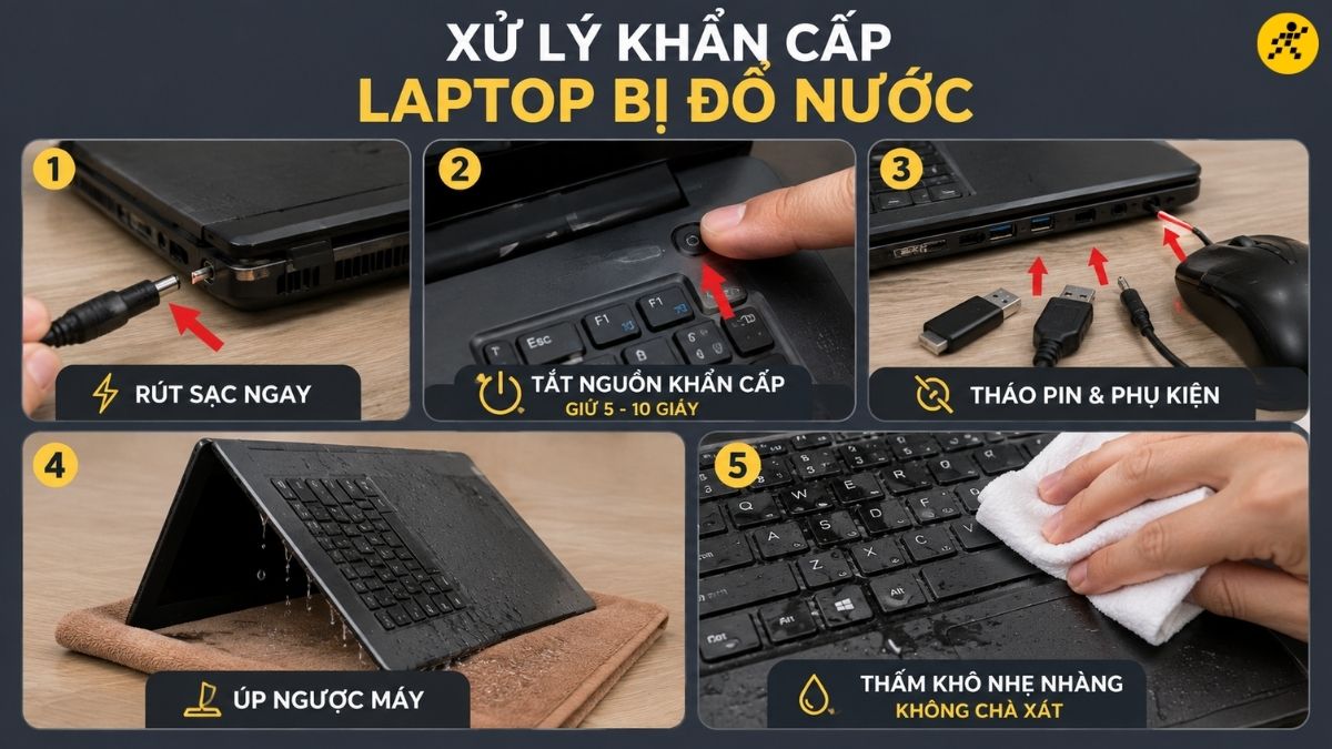Xử l&yacute; khẩn cấp khi laptop bị đổ nước v&agrave;o b&agrave;n ph&iacute;m