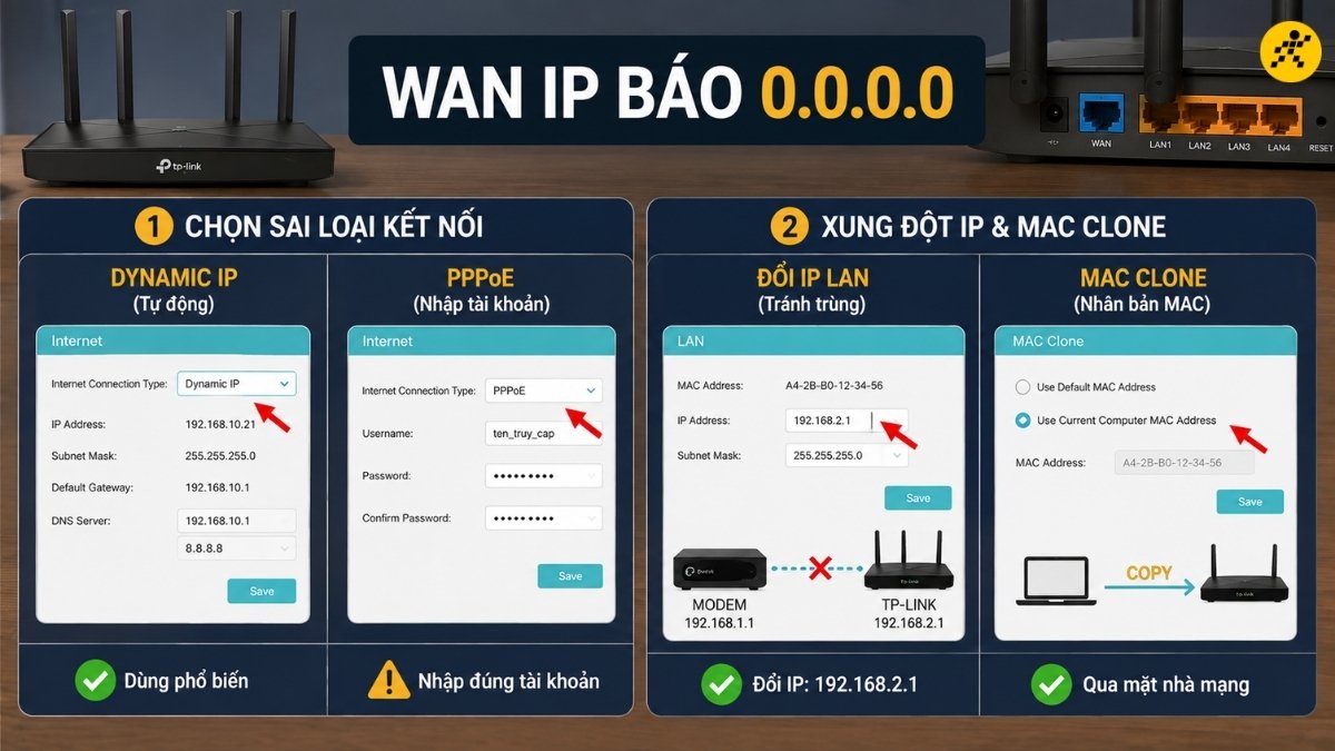 Xử l&yacute; khi th&ocirc;ng số WAN IP b&aacute;o 0.0.0.0