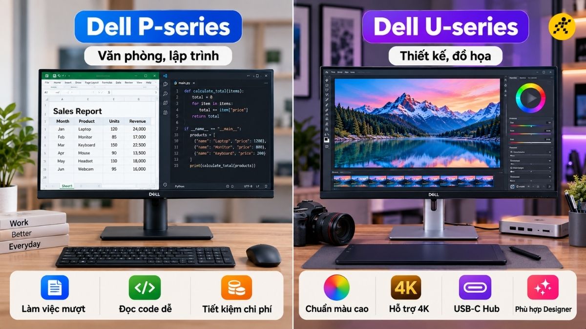 N&ecirc;n chọn mua m&agrave;n h&igrave;nh Dell P hay Dell U