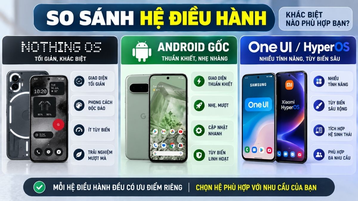 Nothing OS khác gì so với Android gốc, One UI và HyperOS Nothing OS khác gì so với Android gốc, One UI và HyperOS
