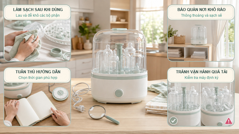 Lưu ý khi sử dụng máy tiệt trùng bình sữa Lưu ý khi sử dụng máy tiệt trùng bình sữa