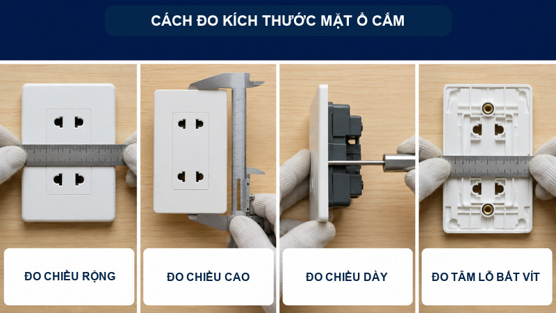 Cách đo kích thước mặt ổ cắm Panasonic