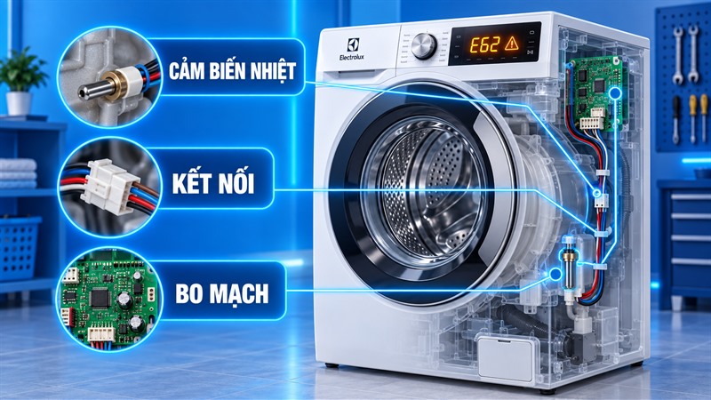 Nguyên nhân máy giặt Electrolux báo lỗi E62 Nguyên nhân máy giặt Electrolux báo lỗi E62