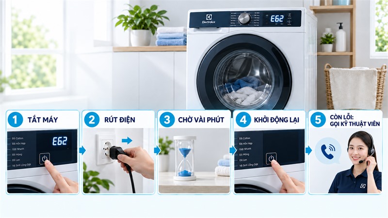 Cách khắc phục lỗi E62 máy giặt Electrolux tại nhà Cách khắc phục lỗi E62 máy giặt Electrolux tại nhà