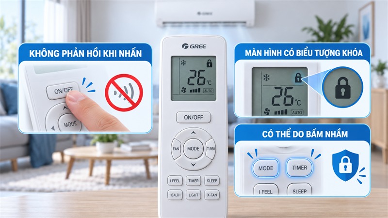 Cách nhận biết điều khiển điều hòa Gree bị khóa