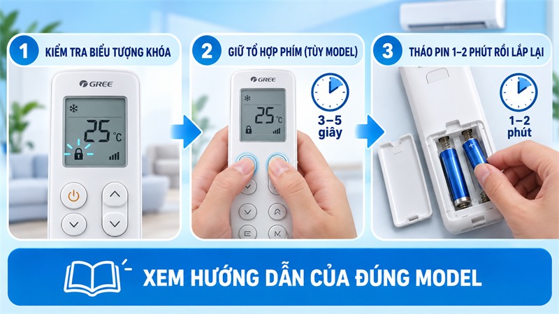 Cách mở khóa điều khiển điều hòa Gree