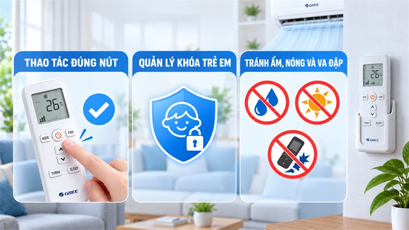 Lưu ý khi sử dụng điều khiển điều hòa Gree để tránh bị khóa