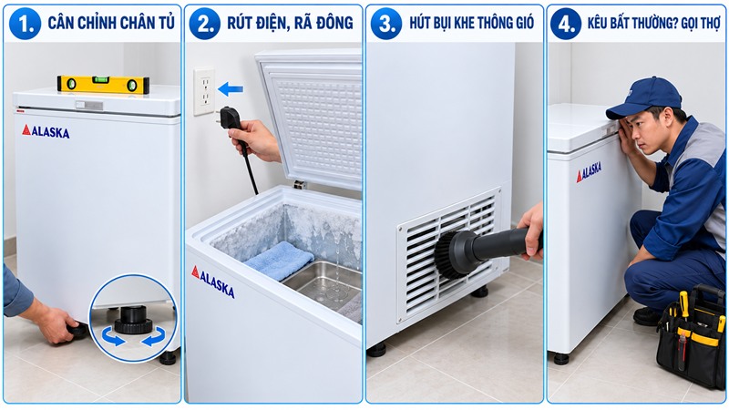 Cách kiểm tra và xử lý tủ đông Alaska kêu to