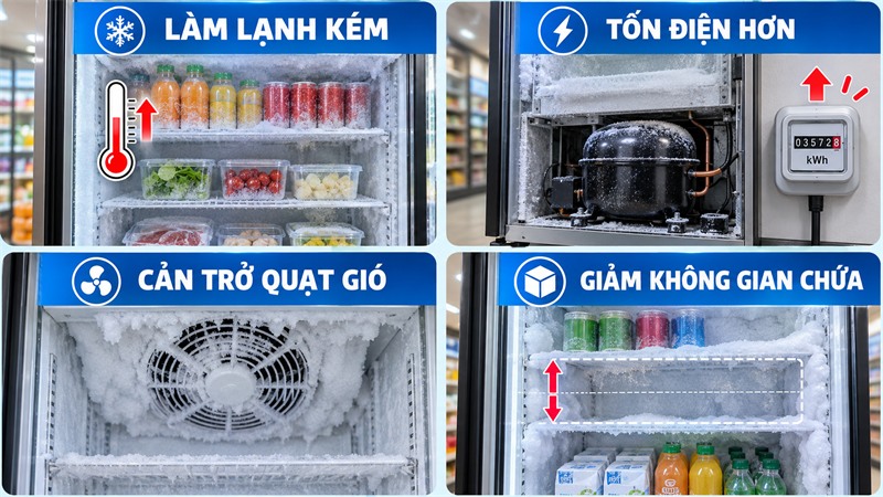 Tác hại của tủ mát bị đóng tuyết