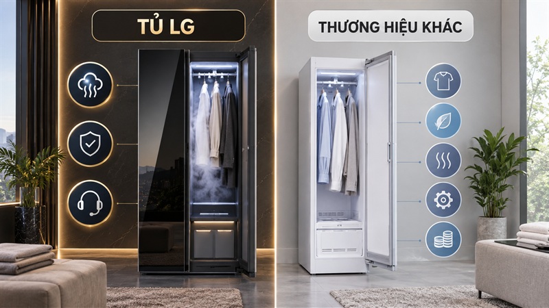 So sánh tủ chăm sóc quần áo LG với các thương hiệu khác So sánh tủ chăm sóc quần áo LG với các thương hiệu khác