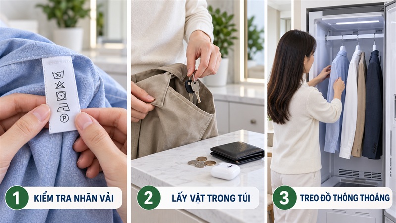 Chuẩn bị trước khi sử dụng tủ chăm sóc quần áo LG