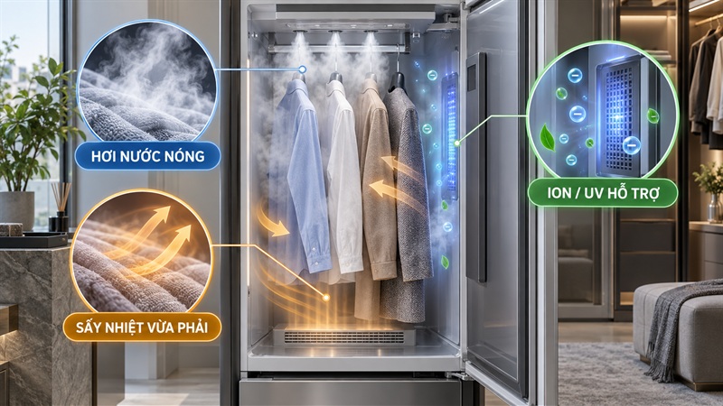 Nguyên lý hoạt động tủ chăm sóc quần áo Nguyên lý hoạt động tủ chăm sóc quần áo