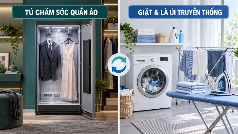So sánh tủ chăm sóc quần áo với các phương pháp giặt và diệt khuẩn truyền thống So sánh tủ chăm sóc quần áo với các phương pháp giặt và diệt khuẩn truyền thống