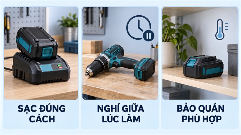 Sạc và bảo quản pin máy khoan