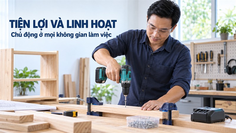 Máy khoan pin tiện lợi khi làm việc
