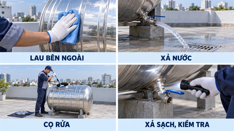 Các bước vệ sinh bồn nước inox