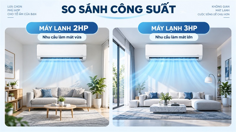 So sánh công suất máy lạnh 2HP và 3HP So sánh công suất máy lạnh 2HP và 3HP