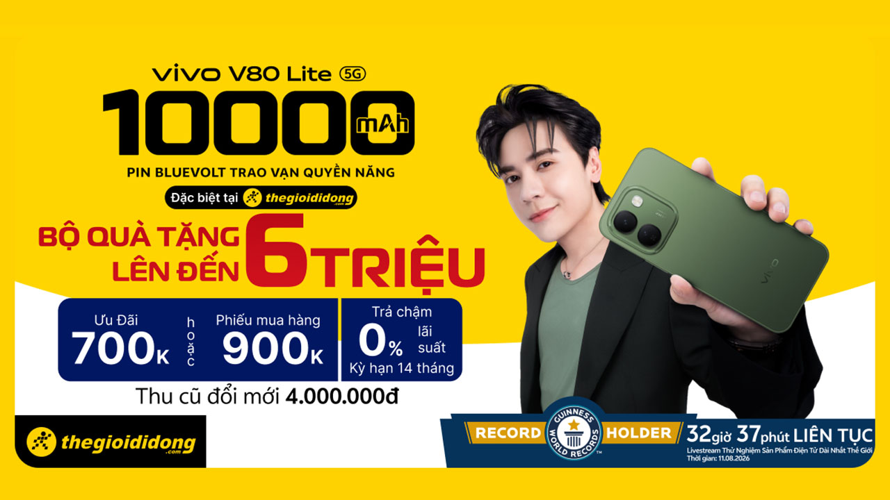 Hotsale Mở Bán Vivo V80 Lite: Giảm Ngay 700K Hoặc Nhận Pmh 900K, Quà Khủng Đến 6 Triệu