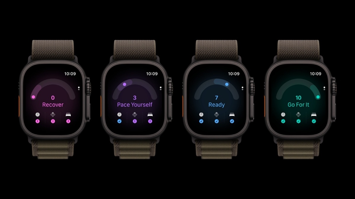 Bốn mức điểm Sẵn Sàng trên Apple Watch Ultra 4 gồm Recover, Pace Yourself, Ready và Go For It (Ảnh: Apple) Bốn mức điểm Sẵn Sàng trên Apple Watch Ultra 4 gồm Recover, Pace Yourself, Ready và Go For It (Ảnh: Apple)