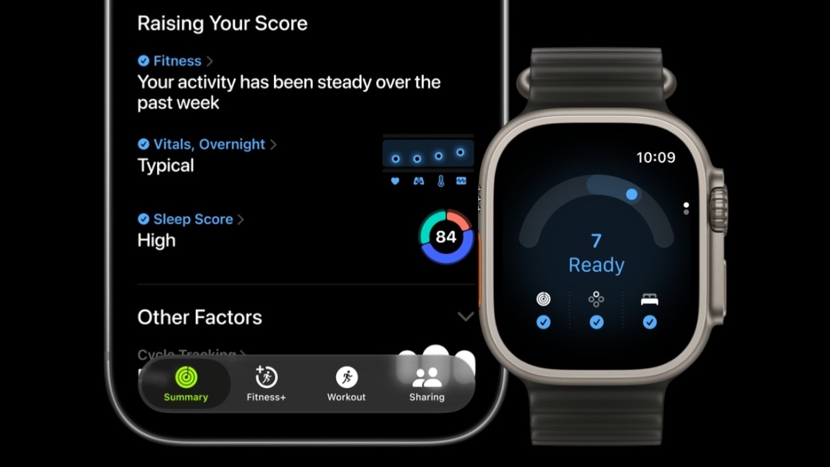 Điểm Sẵn Sàng trên Apple Watch Ultra 4 đồng bộ cùng ứng dụng Thể Dục trên iPhone (Ảnh: Apple) Điểm Sẵn Sàng trên Apple Watch Ultra 4 đồng bộ cùng ứng dụng Thể Dục trên iPhone (Ảnh: Apple)