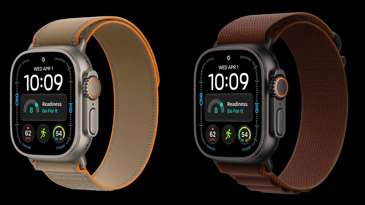 Apple Watch Ultra 4 màu Titan tự nhiên dây Trail và Titan đen dây Alpine (Ảnh: Apple) Apple Watch Ultra 4 màu Titan tự nhiên dây Trail và Titan đen dây Alpine (Ảnh: Apple)