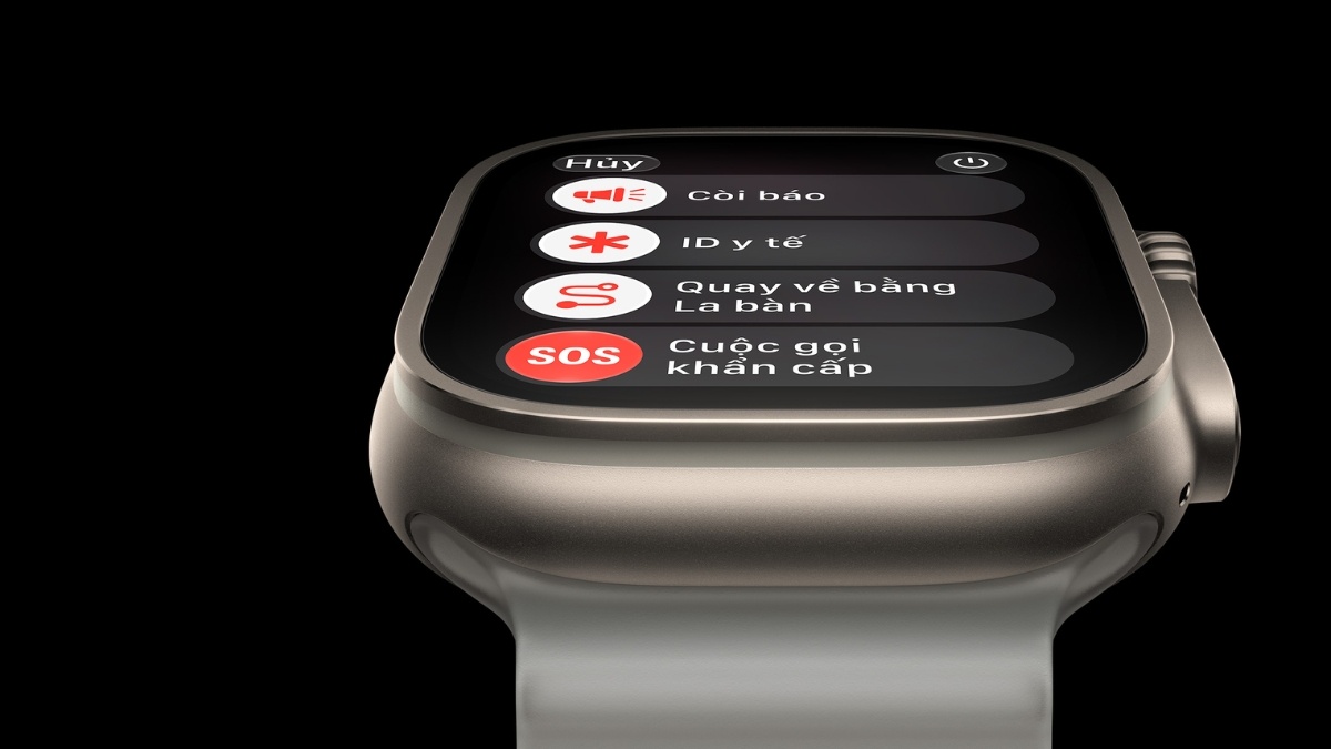 Menu khẩn cấp trên Apple Watch Ultra 4 với Còi báo, ID y tế và Cuộc gọi khẩn cấp SOS (Ảnh: Apple) Menu khẩn cấp trên Apple Watch Ultra 4 với Còi báo, ID y tế và Cuộc gọi khẩn cấp SOS (Ảnh: Apple)