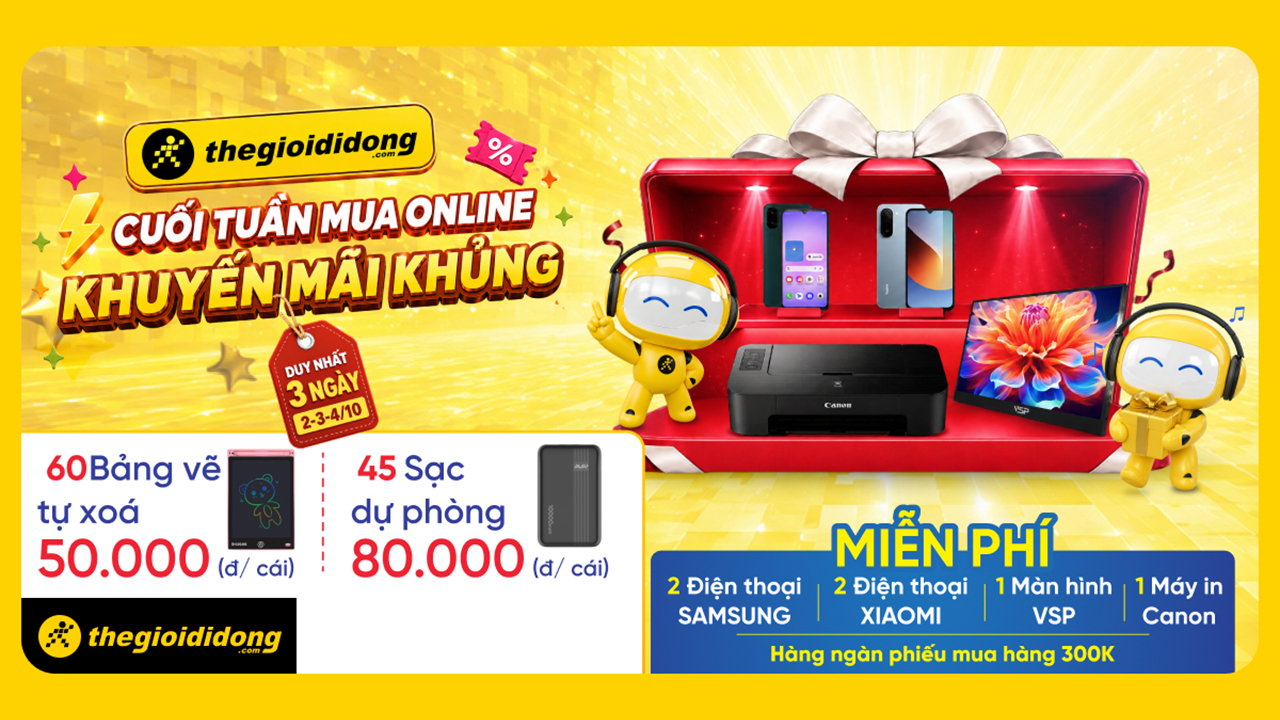 Cuối Tuần Mua Online - Khuyến Mãi Khủng: Săn Điện Thoại, Màn Hình, Máy In, Sạc Dự Phòng,...