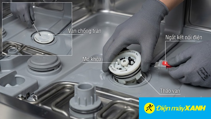 Cách tháo van chống tràn trên máy 