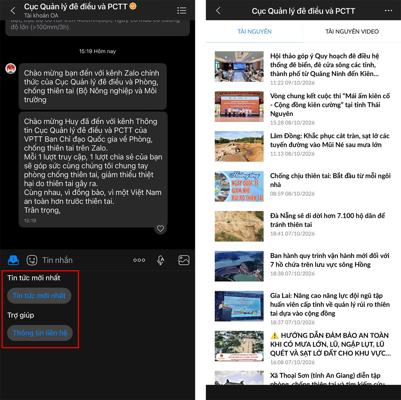 Cách Nhận Thông Báo Thiên Tai Trên Zalo