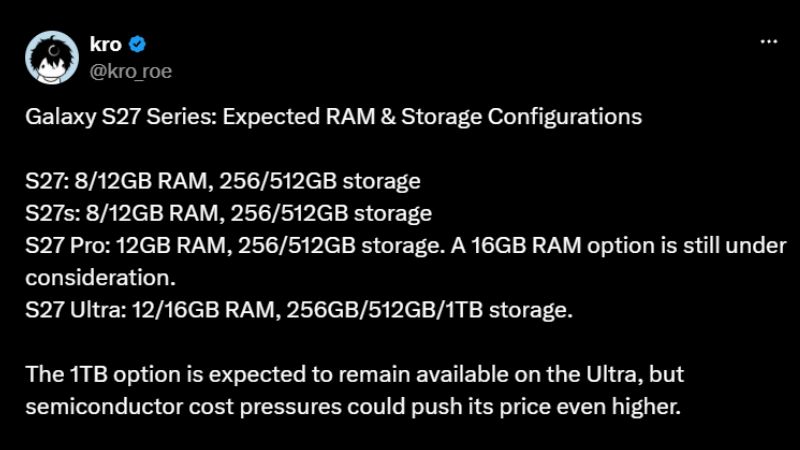 Galaxy S27 Series Storage Leak