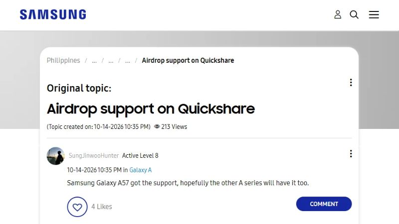 Galaxy A57 Airdrop