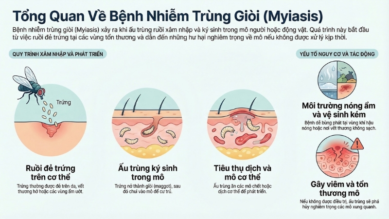Giòi Maggot xâm nhập và ký sinh trong mô người hay động vật Giòi Maggot xâm nhập và ký sinh trong mô người hay động vật