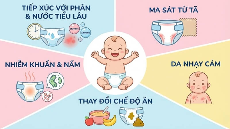 Các nguyên nhân phổ biến khiến bé bị hăm tã Các nguyên nhân phổ biến khiến bé bị hăm tã