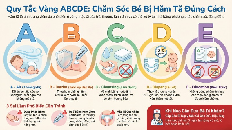 Quy tắc vàng ABCDE nên áp dụng khi điều trị hăm tã Quy tắc vàng ABCDE nên áp dụng khi điều trị hăm tã