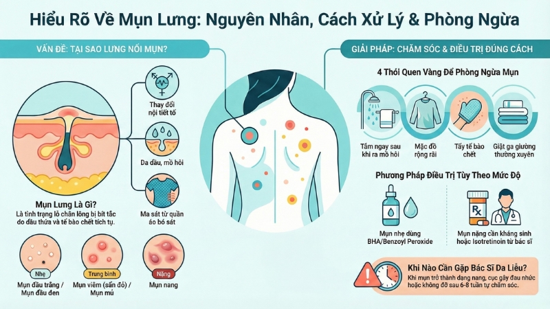 Vùng da lưng dễ bị nổi mụn do tuyến nhờn hoạt động mạnh