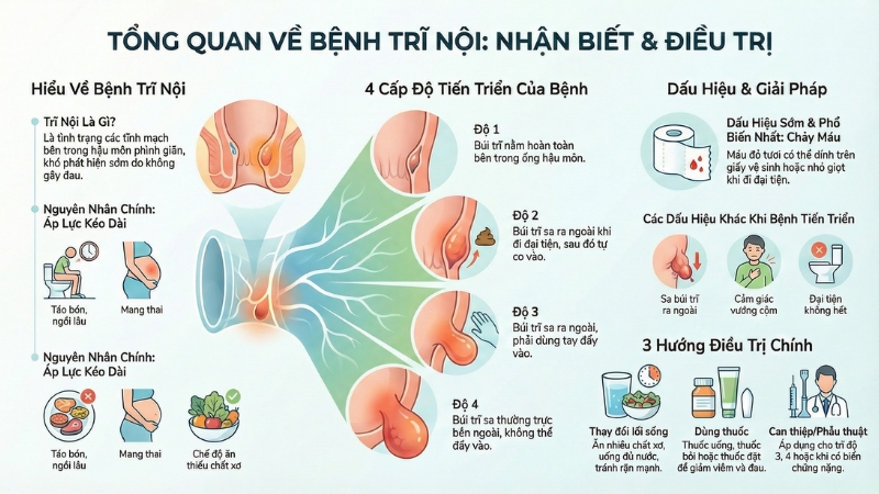 Trĩ nội là tình trạng các tĩnh mạch bên trong ống hậu môn bị giãn phồng quá mức Trĩ nội là tình trạng các tĩnh mạch bên trong ống hậu môn bị giãn phồng quá mức