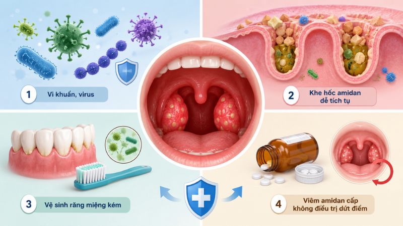 Các nguyên nhân phổ biến gây viêm amidan hốc mủ Các nguyên nhân phổ biến gây viêm amidan hốc mủ