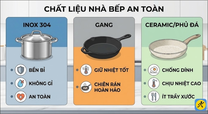 Khi mua đồ dùng, dụng cụ nhà bếp vào dịp Tết, cần lựa chọn chất liệu phù hợp và an toàn