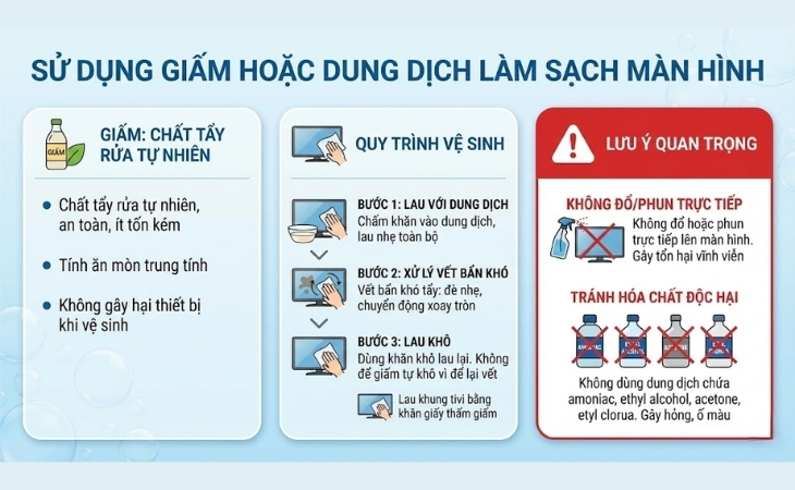Sử dụng giấm hoặc dung dịch làm sạch màn hình