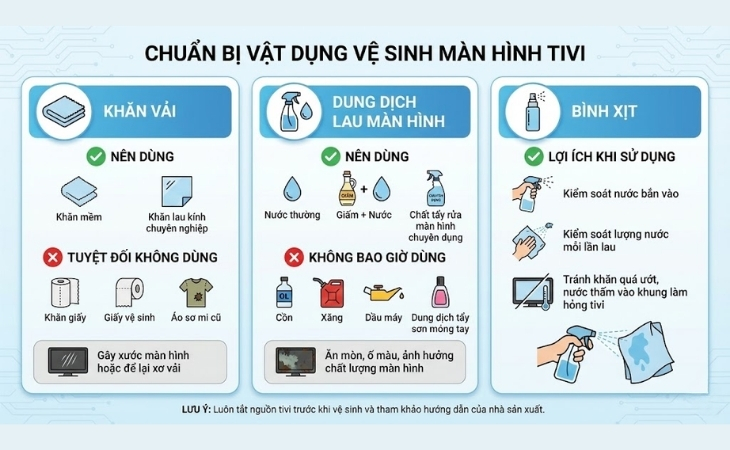 Những vật dụng cần thiết để vệ sinh tivi