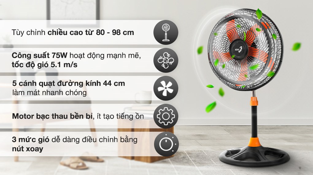 Quạt đứng có thiết kế lồng quạt độc đáo, chất liệu bền chắc, lồng quạt có nan quạt đan khít, an toàn khi sử dụng