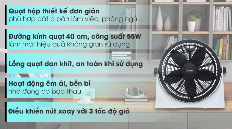 Quạt hộp được thiết kế hình khối vuông với các góc bo tròn đẹp mắt, tinh tế
