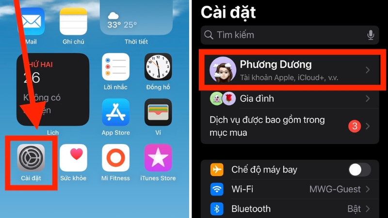 Nhấn vào Apple ID