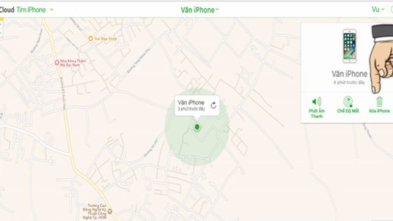 Đăng nhập tài khoản > Tìm iPhone > Chọn tên iPhone đang sử dụng > Xóa iPhone