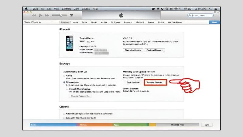Chọn Restore Backup