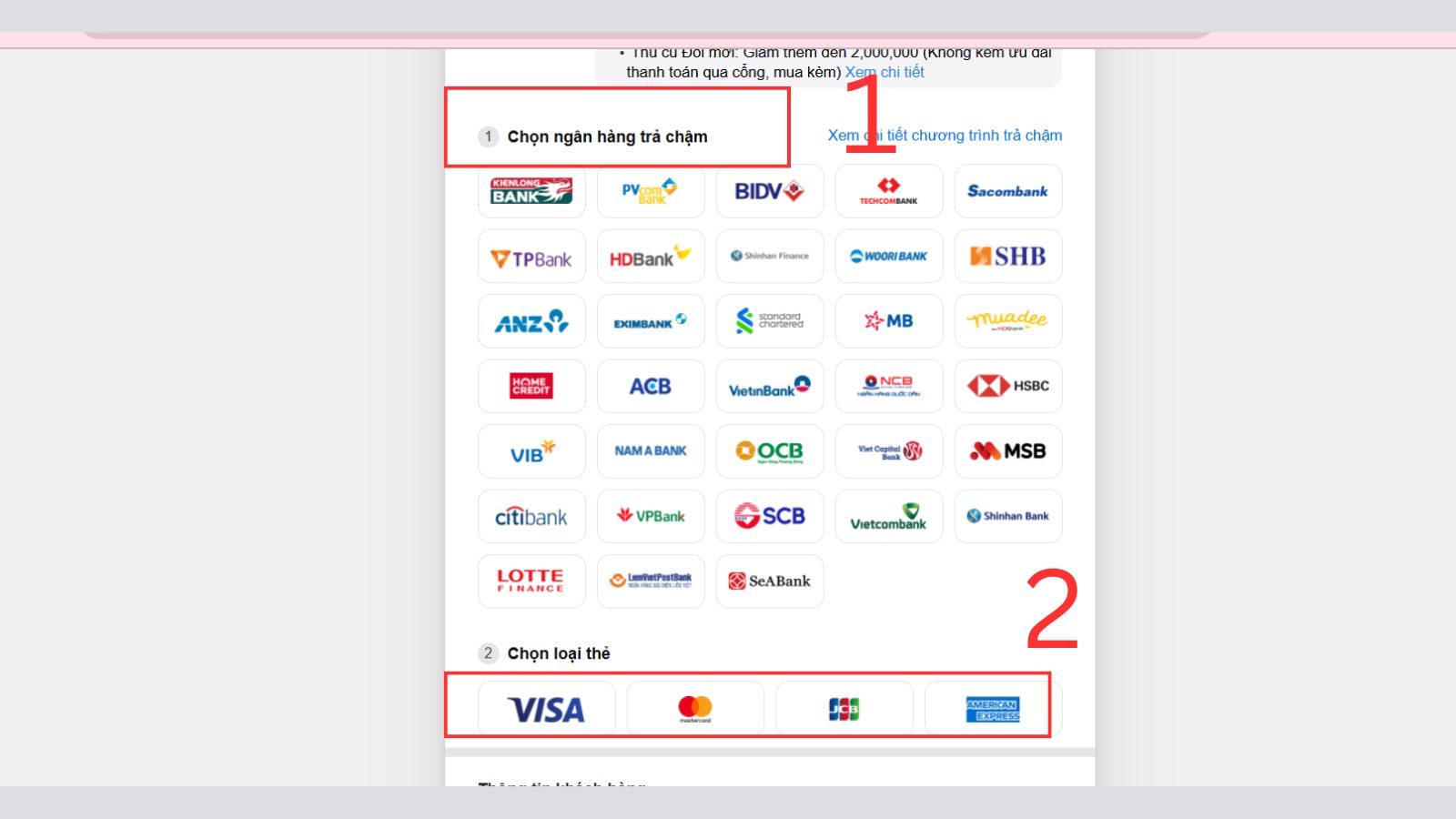 Danh sách ngân hàng và loại thẻ tín dụng được hỗ trợ Danh sách ngân hàng và loại thẻ tín dụng được hỗ trợ