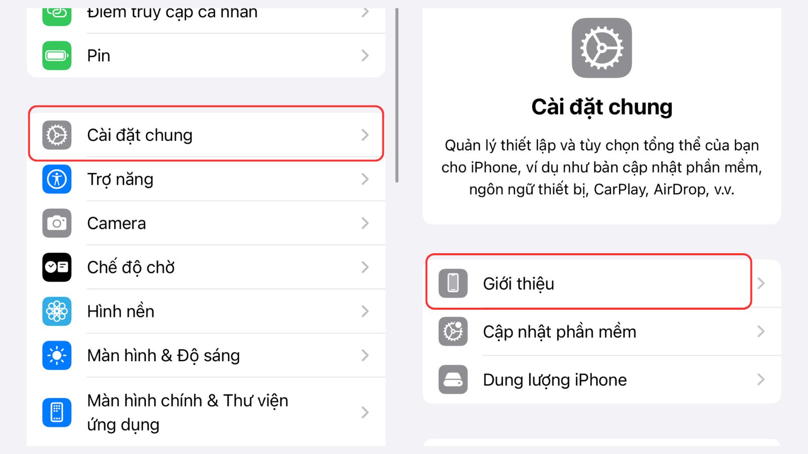 Vào Cài đặt chung > Giới thiệu